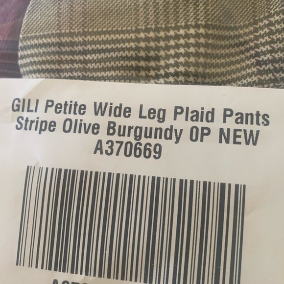 NWT G.I.L.I. PETITE WIDE LEG PLAID PANTS OLIVE/BURGUNDY STRIPE-VARIOUS SIZES - Picture 8 of 16